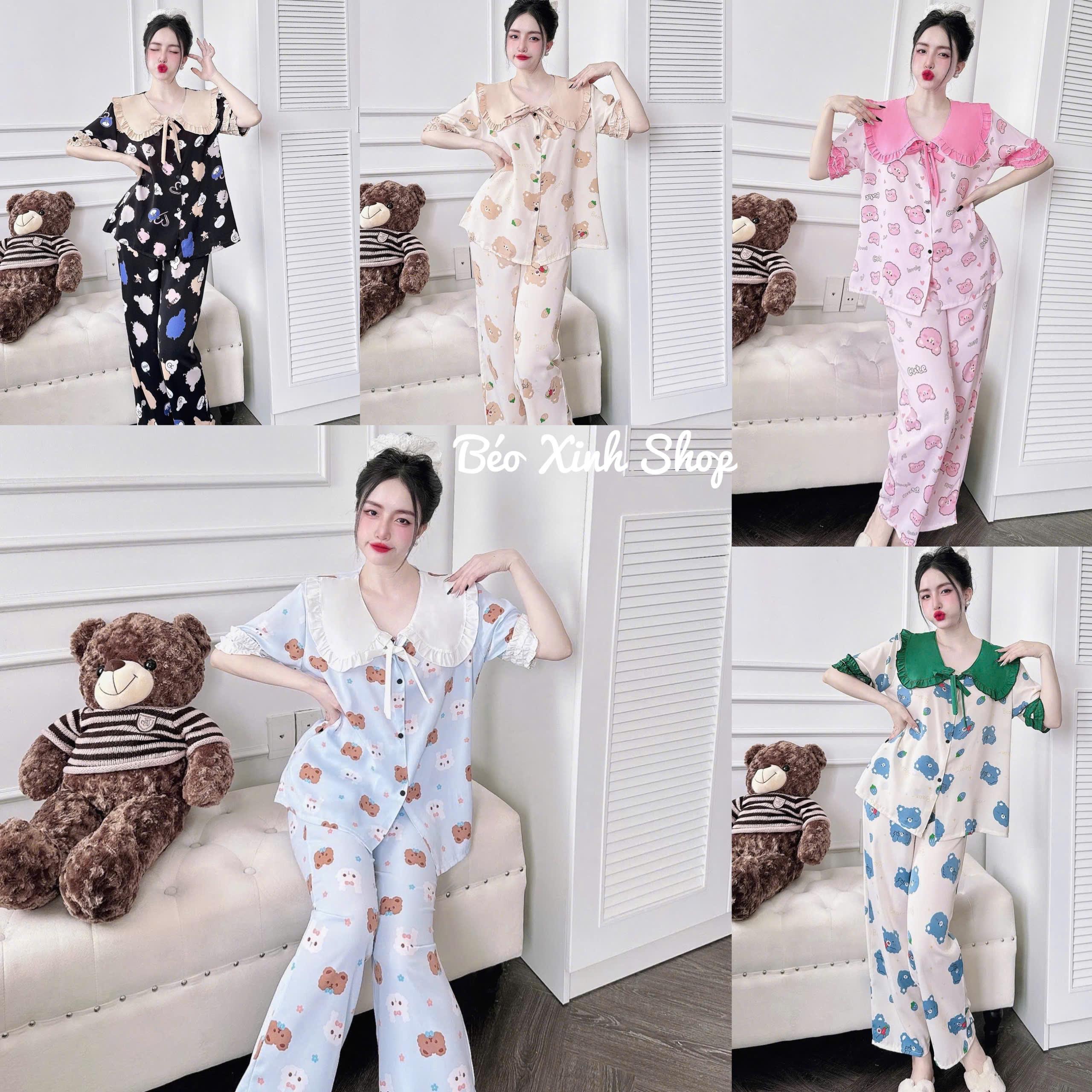 Đồ Bộ Pijama Bigsize Vải Lụa Măng Gồ Tay Ngắn Quần Dài 50-100kg Mặc Cực Thích Nữ Quần Ngủ Lịch - A.5420