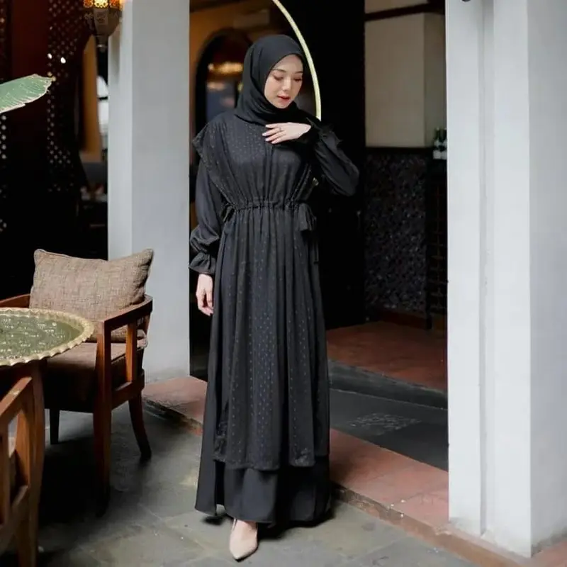 Size L-5L premium hyekyo dress gamis elegan simple gamis remaja brokat aesthetic gamis wanita jumbo bigsize 3