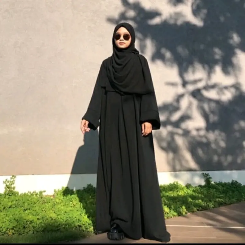 Gamis abaya hitam polos bahan #CRINGKLE AIRFLOW# Muslim Wanita Dewasa Syari Arab Umroh Maxi Remaja Dress Crinkle Lebaran Mewah Casual Silver Simple exclusive 0
