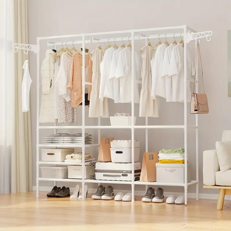 3-row Large Capacity Coat & Shoe Rack, Household Bedroom Floor Clothes Storage Rack, Freestanding Multifunctional Clothes Wardrobe Shelves for Bedroom, Summer Gifts 8