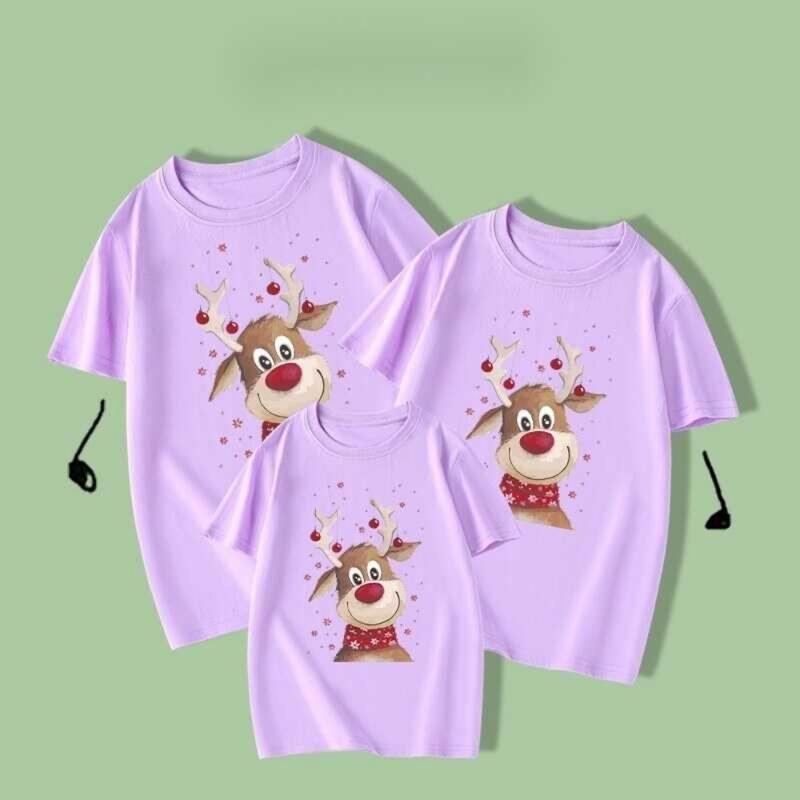 Product Introduction of New Christmas Fawn Red Family Parent-Child Outfit Man T Shirts Unisex Casual Tee Tops 14