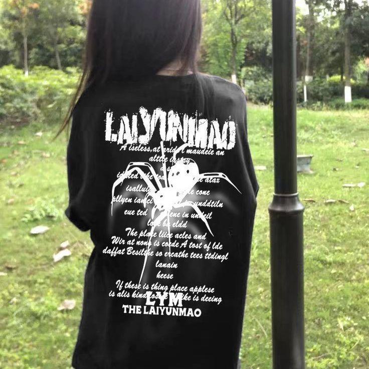 Áo Thun ngắn tay, In Chữ Nhện, Dành Cho Nữ, Phong Cách Cổ Điển Mỹ Thu Nhỏ Sang Trọng Đường Phố Cao Cấp Dễ Phối Đồ Rộng Thùng Thình Thời Trang, Hợp Xu hướng, Áo Thời Trang 1