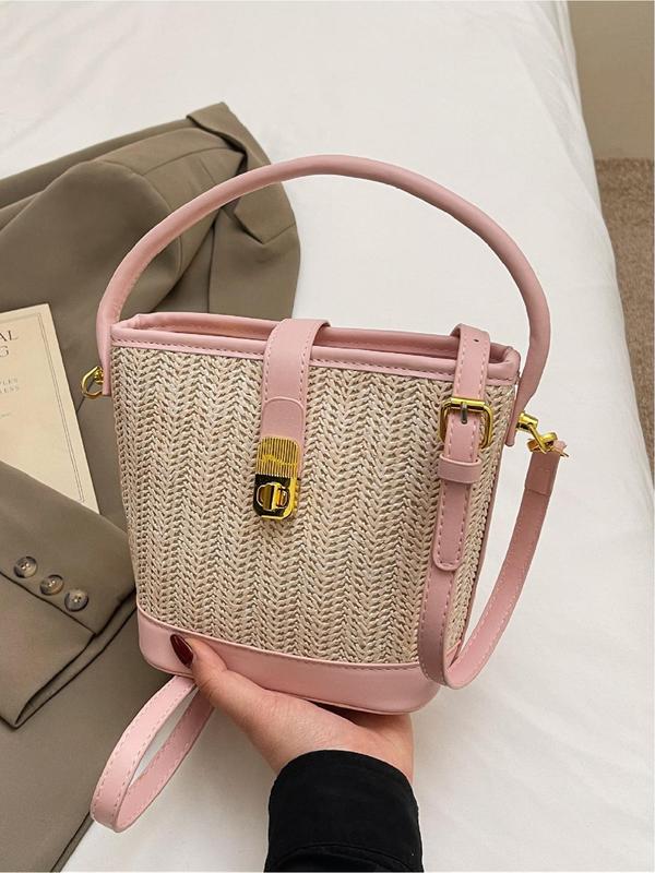 Fashionable Colorblock Straw Handbag, Casual Versatile Shoulder Bag for Women, Trendy All-match Bag for Daily Use 2