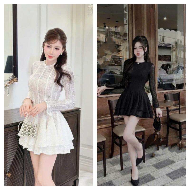 Đầm thiết kế CRAZYTEEN S5530 dành cho nữ kiểu tay dài len đan xếp tầng peplum để đi chơi ( Đầm tay dài/ Áo bra/ Quần bào hộ ) Đầm hela