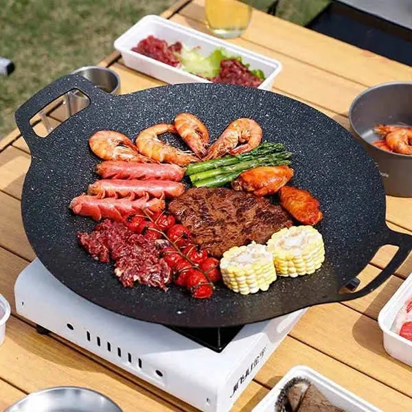 Chảo nướng đá chống dính, chảo nướng thịt BBQ không dầu Hàn Quốc dùng cho mọi loại bếp size 32cm Hàng Loại 1 0