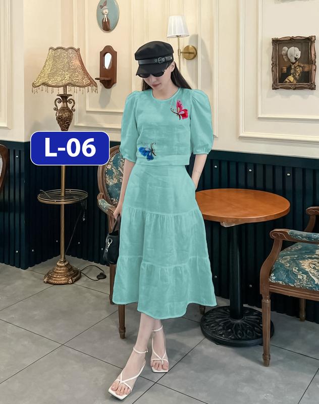 Set váy Mina, Set áo và chân váy có lớp lót chất liệu đũi tơ xước cao cấp và hình thêu nổi, set váy nữ sang chảnh có 7 màu, mặc tết dịu dàng Women Top 6