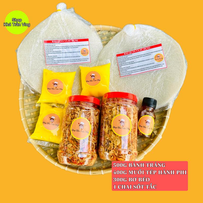  Combo Bánh Tráng Phơi Sương  Muối Ruốt Hành Phi  Bơ và Nước Sốt Tắc Gia Vị 