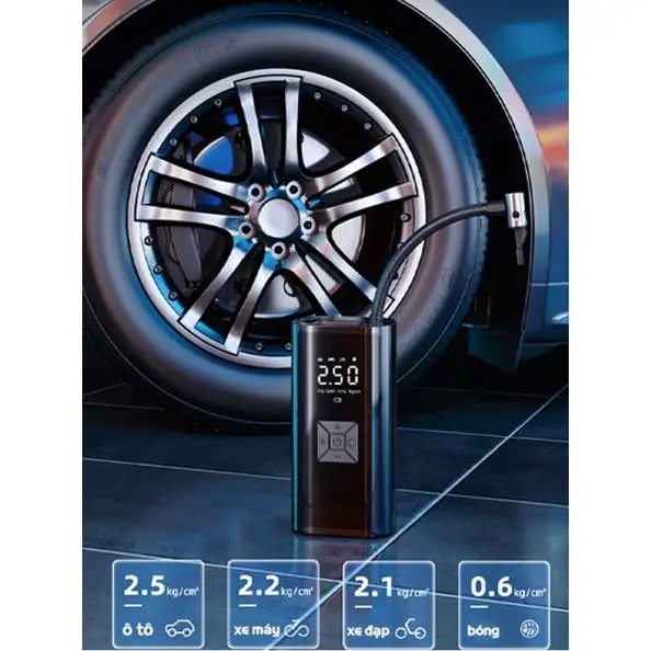 Máy bơm lốp xe tự động không dây Máy bơm hơi tự động dự phòng sạc và chiếu sáng đèn pin, máy bơm lốp xe hiển thị kỹ thuật số Máy nén khí lốp có thể đo được 6