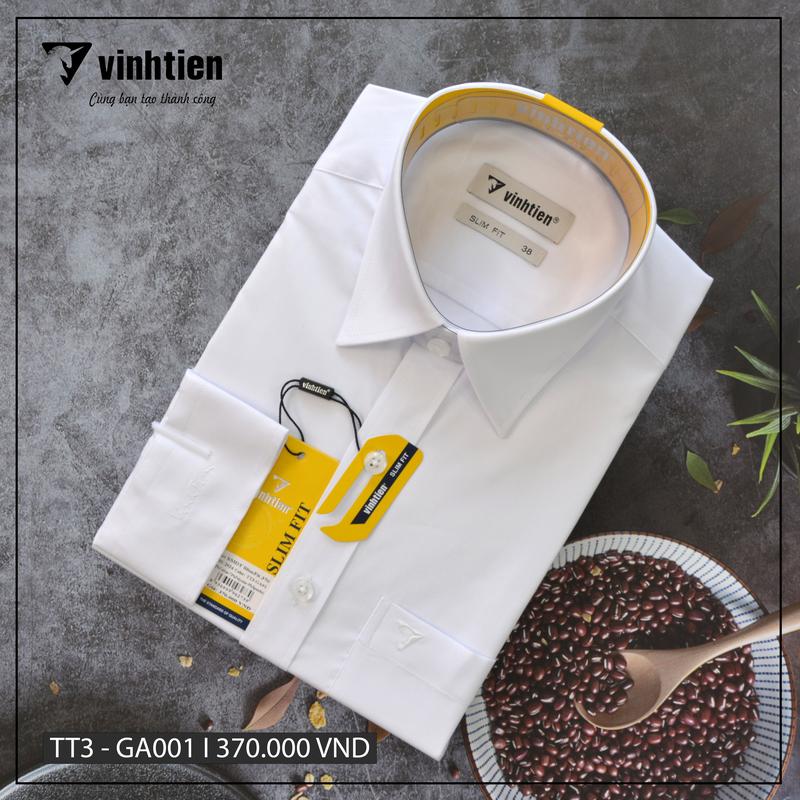 Áo Sơ Mi Vĩnh Tiến Form Ôm Body Dáng Trẻ Trắng Dài Tay Form Slimfit 369 Nam Menswear Shirt