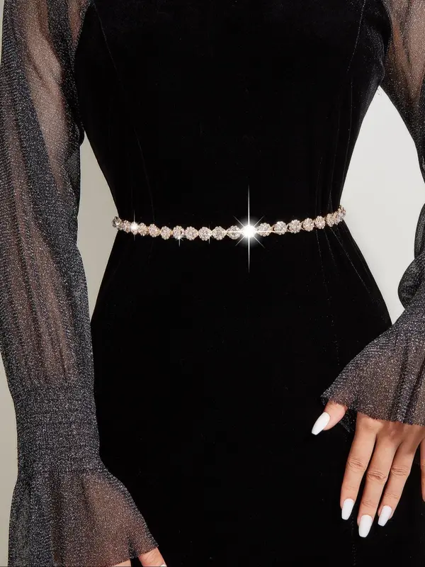 Women's Rhinestones Decor Chain Belt For Dress, Elegant Iron Waist Belt For Evening Party, Daily Clothing Decoration 3