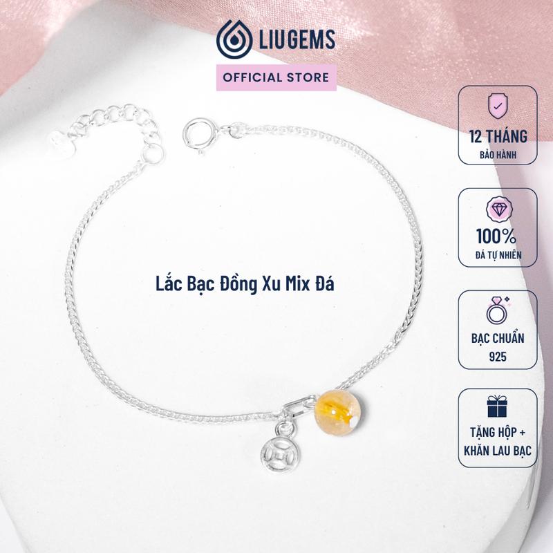 Lắc Tay Bạc 925 Cho Nữ Charm Treo Đồng Xu Kim Tiền Mix Hạt Đá Tự Nhiên Liugems Xinh Xắn Thời Trang VB32 Mua một tặng một hộp đựng trang sức + một khăn lau bạc miễn phí