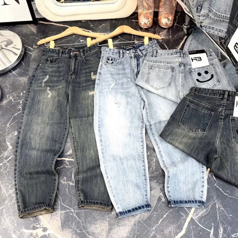 Quần Jeans Baggy mặt cười hàng không co giãn