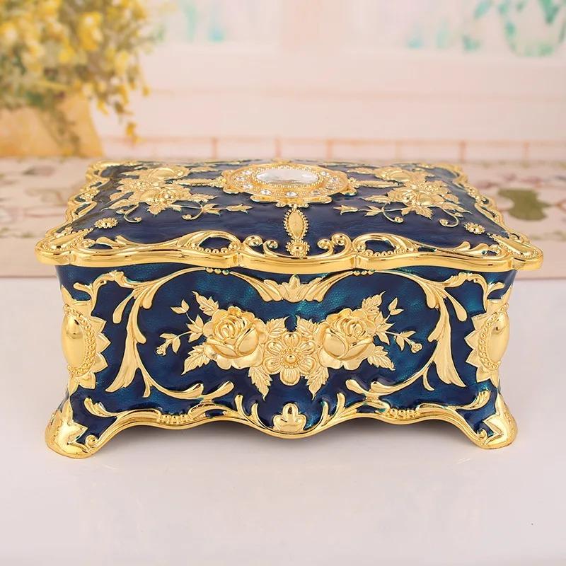 Product Introduction of European retro jewelry box metal enamel color creative ring necklace earrings storage box knot marriage gift 3