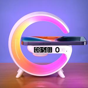 Wireless Speaker with RGB Night Light & Alarm Clock, Multifunctional Wireless Speaker, 5W Wireless Charger Station for iPhone Samsung Xiaomi Huawei