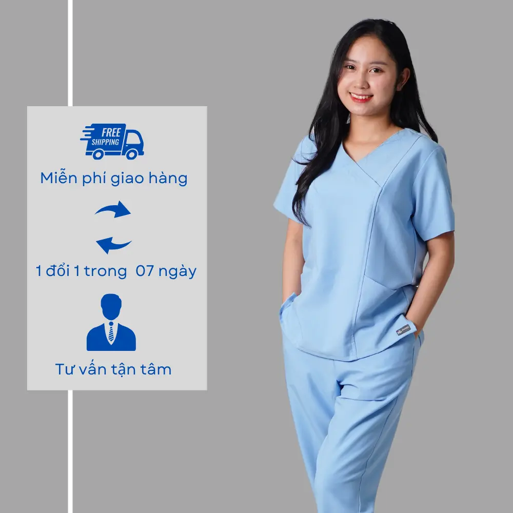 Bộ Đồ Scrubs Cao Cấp Cotton Thoáng Khí Cổ Chữ V Cho Nữ - Thẩm Mỹ, Nha Khoa - Việt Nam - Có Túi, Menswear