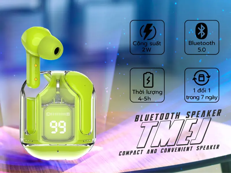 Tai nghe Bluetooth TMEJ,  Thiết kế nhỏ gọn thông minh, Kết nối cực nhanh - Có hỗ trợ báo dung lượng pin 5
