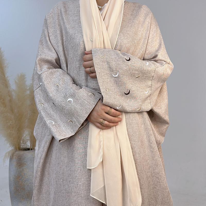 Product Introduction of Muslim 2025 Dubai Middle East Turkey Embroidery Elegant Cardigan Dress Robe Breathable Sunscreen 5