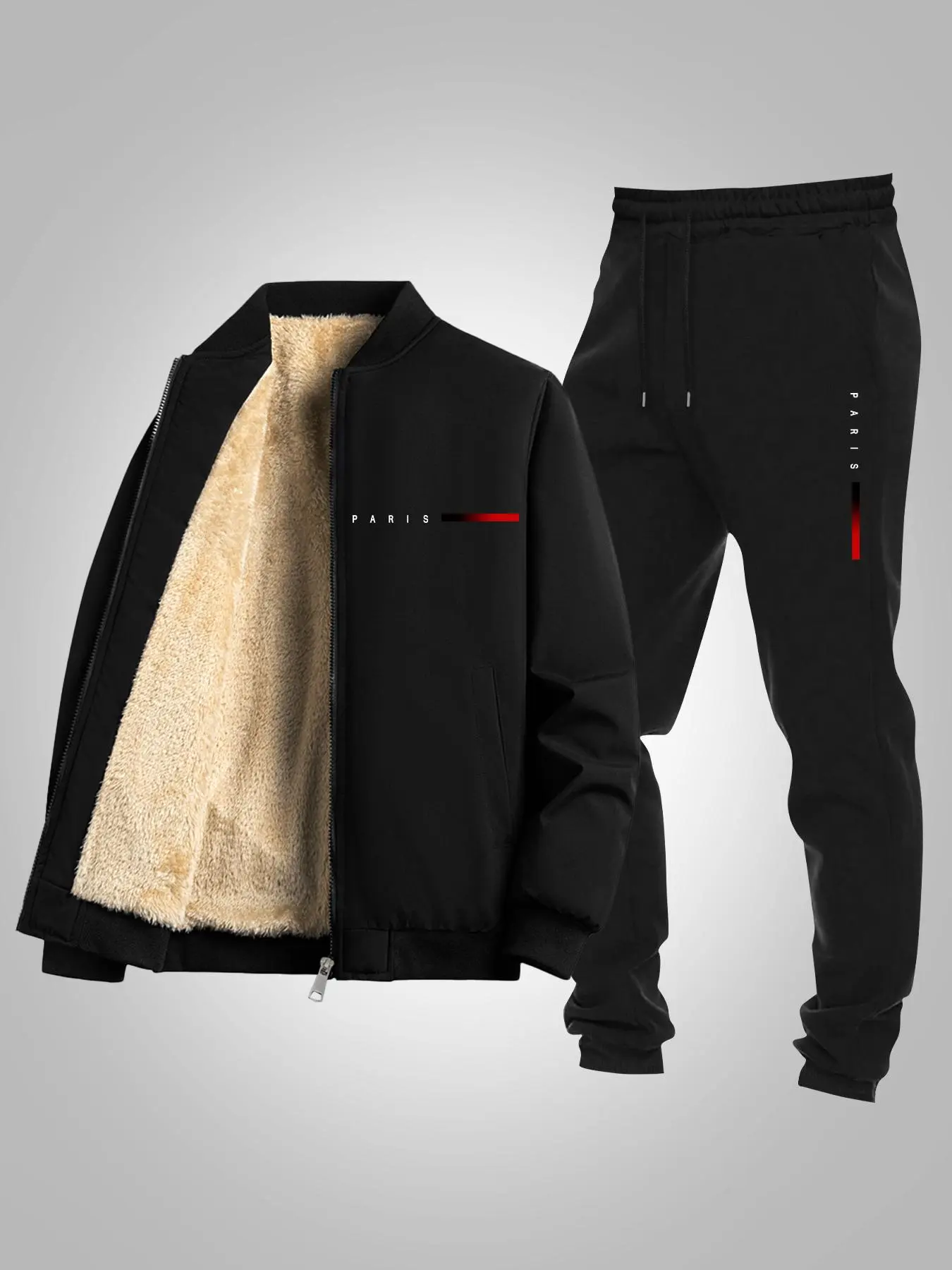 Men's Letter Print Zip Up Jacket & Pants Two-Piece Set, Regular Fit Casual Fashion Cozy Breathable Two Piece Outfits for Daily Outdoor Wear, Men Clothes for Fall & Winter