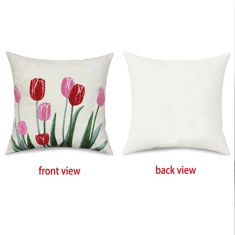 Tulip Pattern Cushion Cover, 1 Count Square Throw Pillow Cover without Filler, Household Decoration Supplies for Home Living Room Bedroom 2