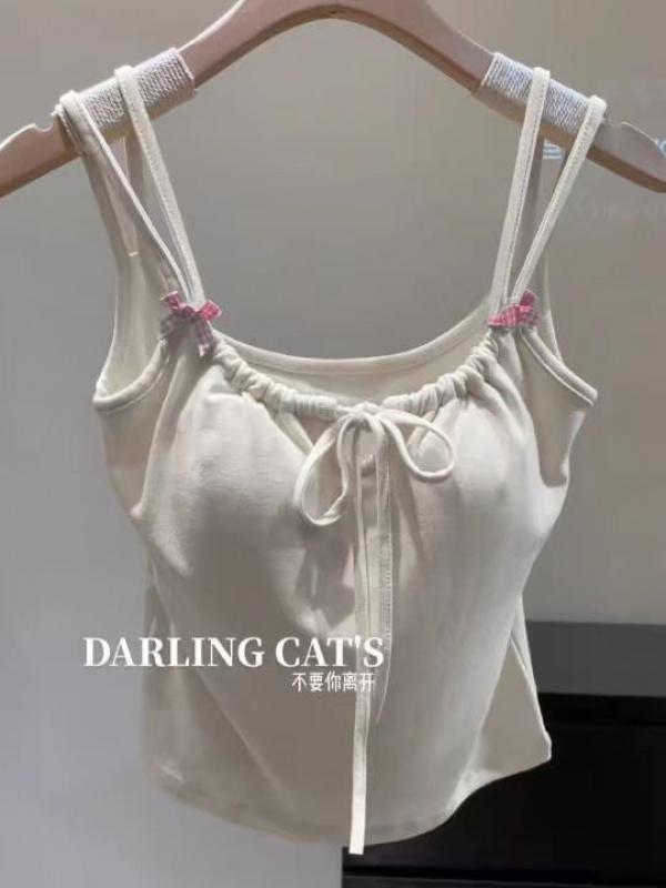Product Introduction of 2025 [Store Hot Sale] Pure Desire Hot Girl Bowknot Strap Vest for Women with Chest Pads Slim Fit Slimming Inner Wear Outer Wear Sweet Sleeveless Top Summer 4