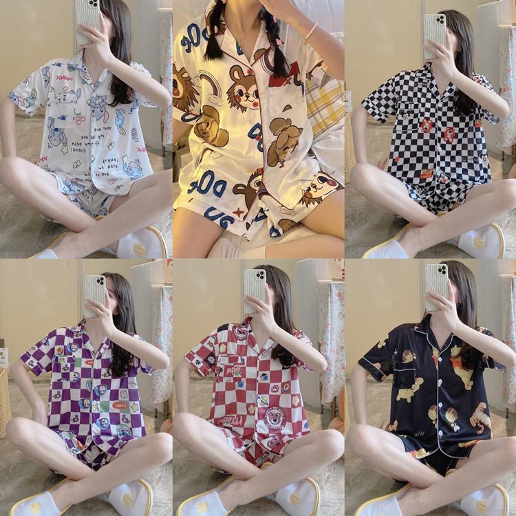 Product Introduction of Women's Summer Japanese Home Satin Loose Pajama Top and Shorts 2Pcs Silk Pajama Set 8