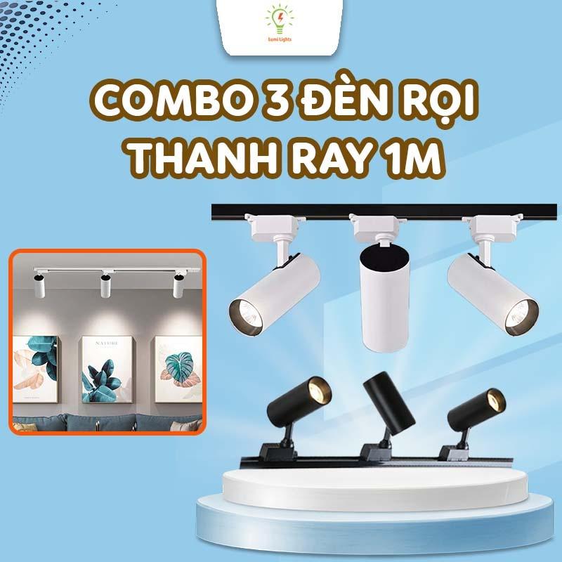 Bộ 3 Đèn Rọi Ray 12w - 20w - 30w 3 Màu Ánh Sáng Kèm Thanh Ray 1m, Đèn Rọi Ống Bơ  Soi Tranh Trang Trí Cửa Hàng