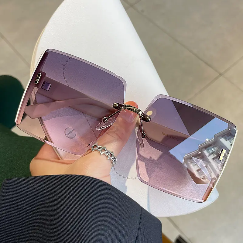 Square Frameless Edge-Cut Sunglasses, Personalized Trendy Cool Shades, Women'S Large Face Slimming Fashion Glasses