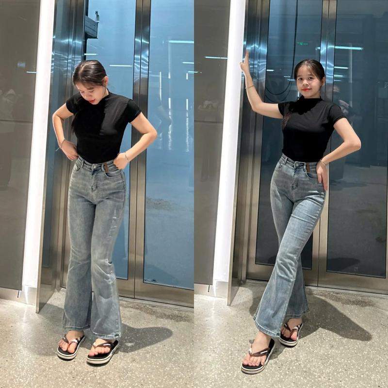 Quần Jean Loe ( MÃ Q-05 ) Chất Jean (Bò), Sẵn 2 Tông Màu xám nhạt ,đen trơn Dài 95cm Đủ Size ( S M L ) Vải Giãn Mềm Mịn (  Nữ Women Pants Kem Voi ) 8