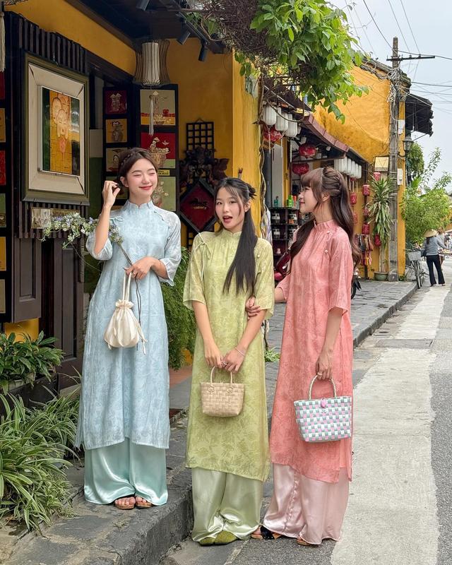 Áo dài cách tân Bích Giản [Cam House] khảm ẩn hoa cúc bọc phối dây nơ dịu dàng mặc đi lễ chùa chụp ảnh tết đẹp