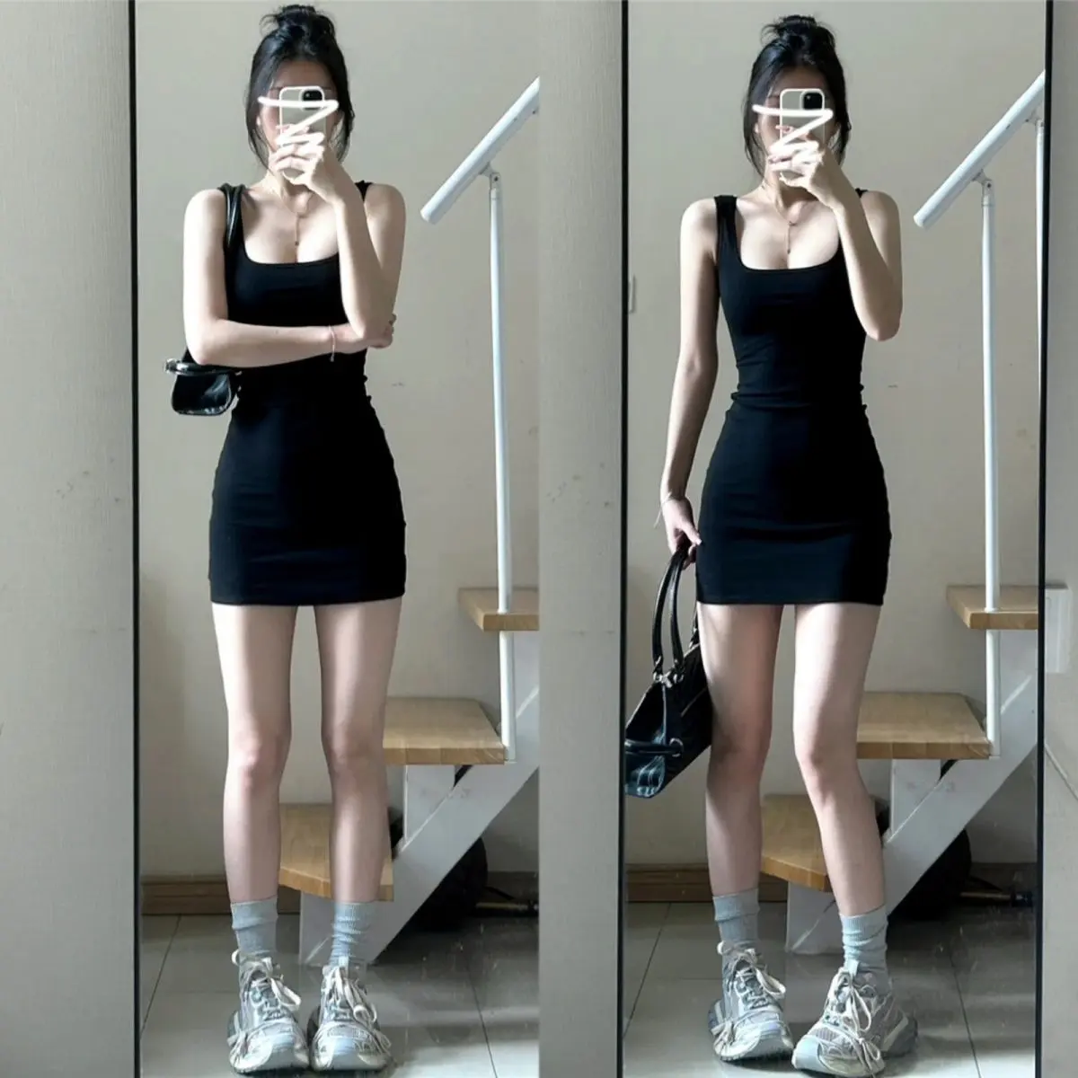 Váy Hai Dây Dệt Kim, Áo Vest Không Tay Màu Đen, Dành Cho Nữ, Bó Sát Eo, Váy Ngắn Bó Sát Cô Gái Nóng Bỏng, Hàng Mới Về Năm 2024, Thích Hợp Cho Mùa Hè