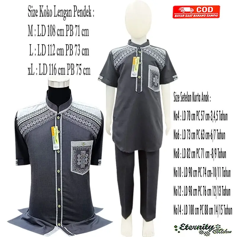 BAJU KOKO COUPLLE AYAH ANAK-ANAK Muslim Katun Couple Setelan Pasangan Panjang Pendek Bordir Motif 0