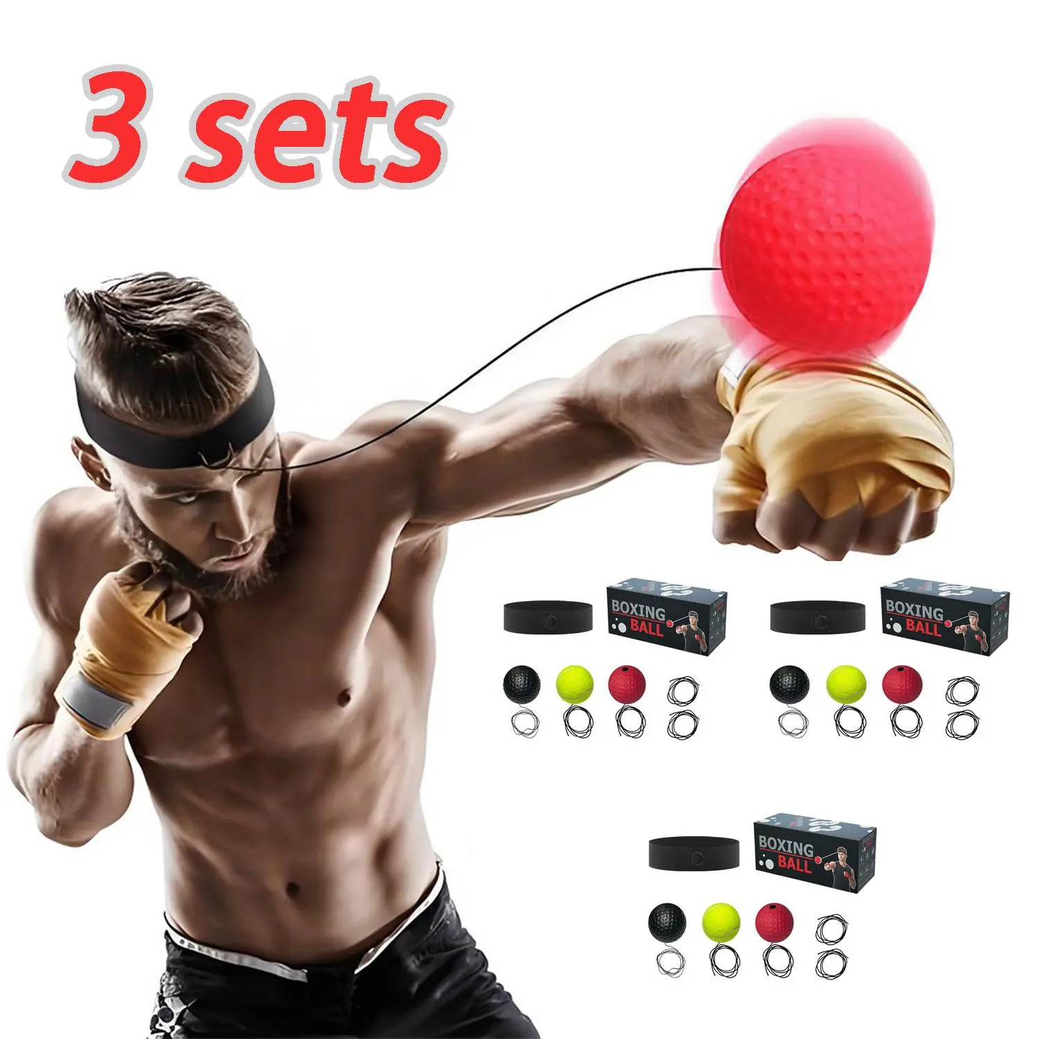 Portable Exercise Ball, 3 Sets Head Mounted Boxing Reflex Ball, Agility Training Equipment for Indoor Outdoor, Fitness Equipment for Home Gym