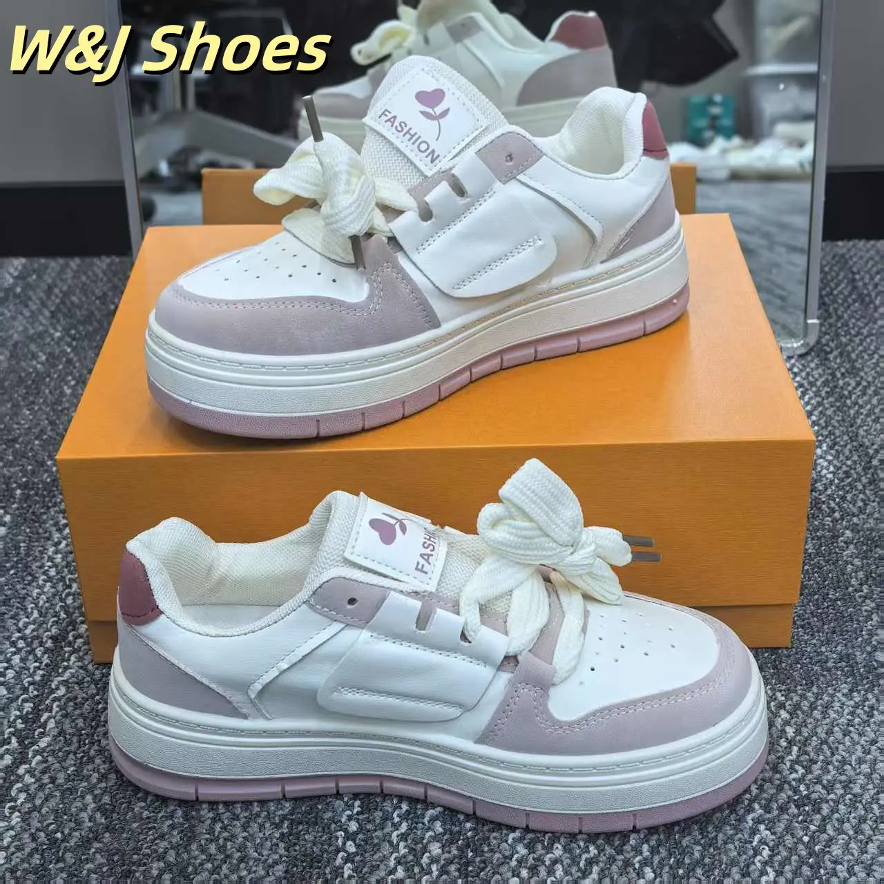 W&J shoes รองเท้ากีฬาลำลองสำหรับผู้หญิง, รองเท้ากีฬาพื้นแบนหนารองเท้าสเก็ตบอร์ดแฟชั่นเกาหลีสูง 5 ซม 012202