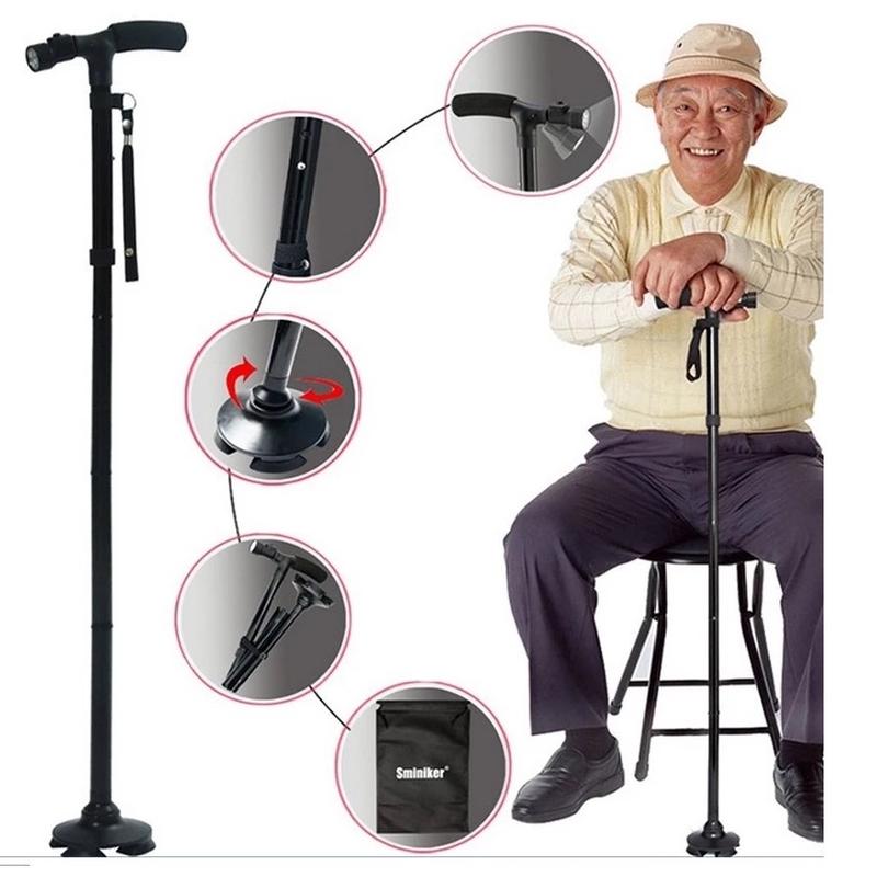 Gậy chống trượt cho người già kết hợp đèn pin chiếu sáng và batoong