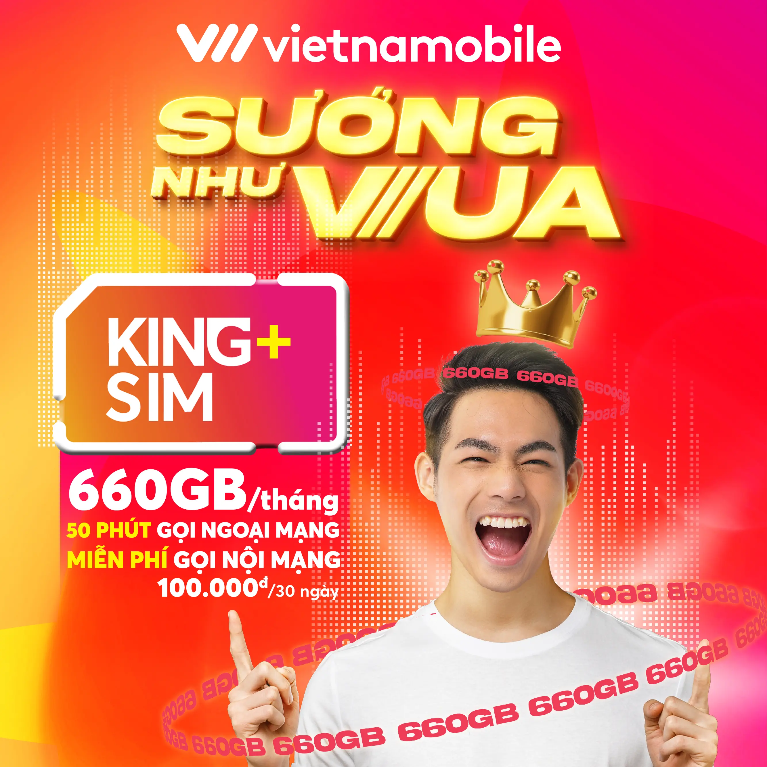 SIM KING PLUS Vietnamobile 660GB/tháng, Miễn phí tháng đầu tiên