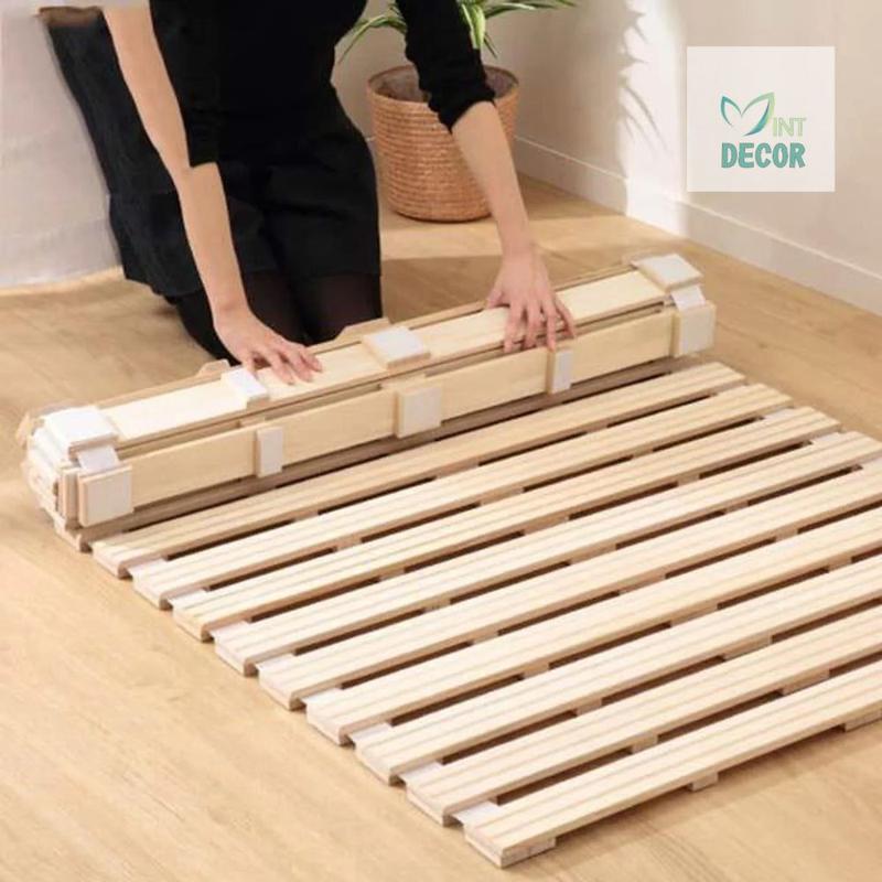 Giường ngủ pallet cuộn trải sàn kiểu Nhật Hàn gỗ thông gấp gọn tiện lợi