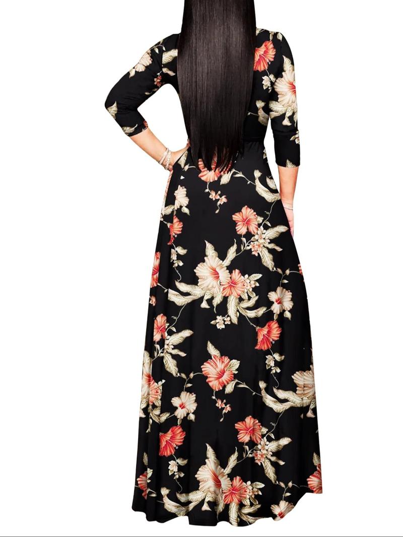 Product Introduction of Women's Floral Print Belted V Neck Dress, Elegant Dress for Party Holiday Wedding Guest, Ladies Clothes for All Seasons 2
