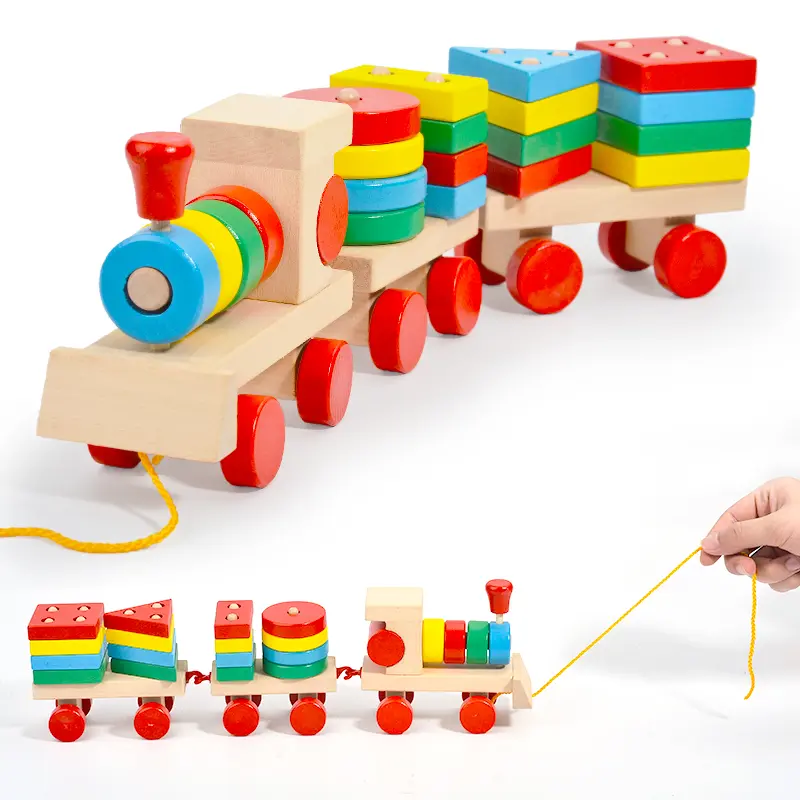 Tàu Hỏa Kéo Gỗ Thả Hình Khối Cho Bé Montessori  Đồ chơi Gỗ Giáo Dục An toàn Thông Minh 1