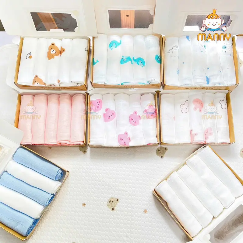 Set 5 Khăn Sữa Sợi Tre Manny Cao Cấp Chính Hãng (2-4 Lớp) Mềm Mịn, Thấm Hút, Kháng Khuẩn Cho Bé 2