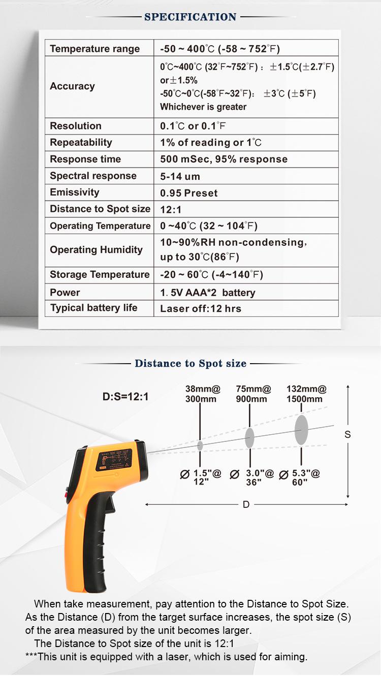 Product Introduction of GM320 Digital LCD Wireless IR Laser Infrared Temperature Meter Non-Contact Household & Industrial Thermometer for Candle Usage 33