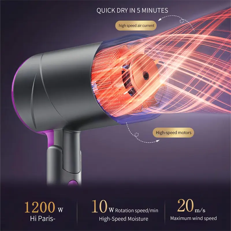 1200W Portable Foldable Hair Dryer, 1 Box Professional High-speed Hair Dryer with 3-speed Hot and Cold Wind Adjustment, Suitable for Home & Travel 7