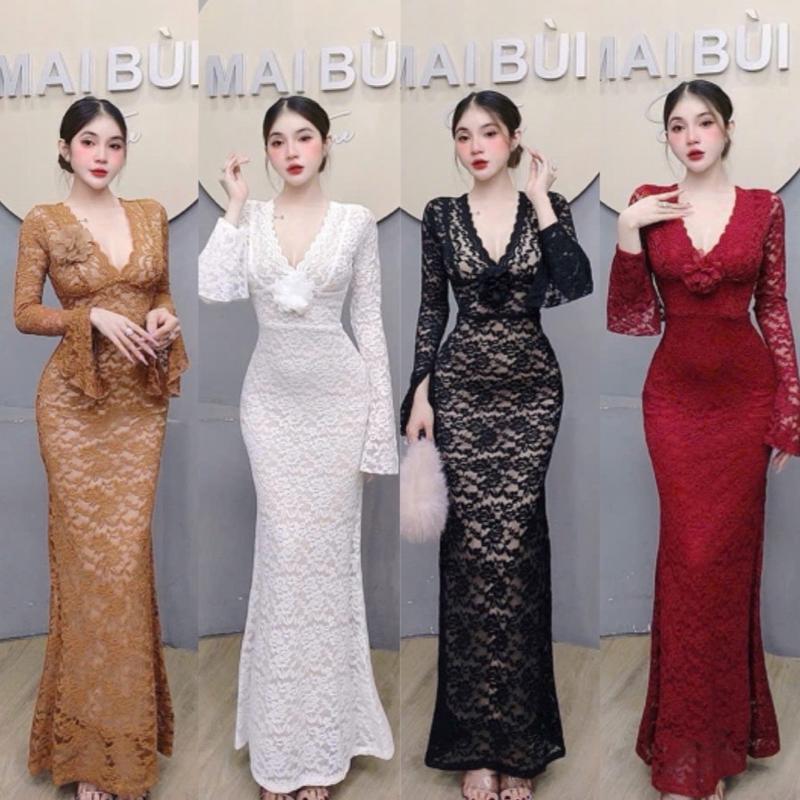 D234 - Đầm Ren Tay Loe Cổ Tim Đuôi Cá Mai Bùi Store ( tặng kèm tag hoa)