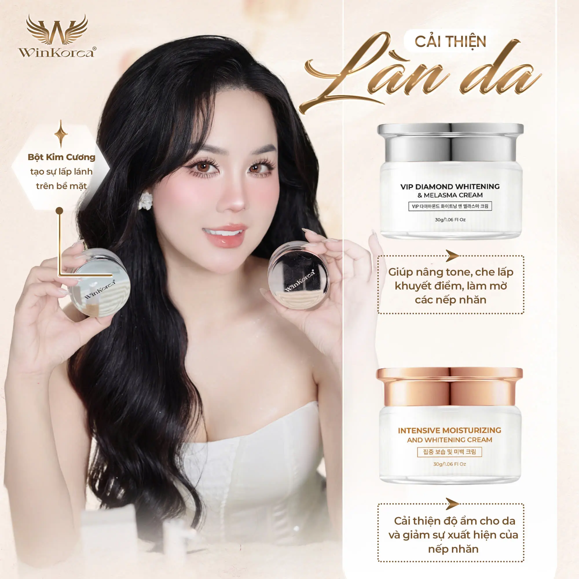 COMBO NGÀY ĐÊM KEM KIM CƯƠNG VIP M.E.S.O HỖ TRỢ GIÚP DƯỠNG TRẮNG DA, GIÚP MỜ THÂM NÁM, XẠM, TÀN NHANG, DƯỠNG ẨM DA Thượng Hiệu: WinKorea Nữ Skincare Làm Đẹp Da Chăm Sóc Da