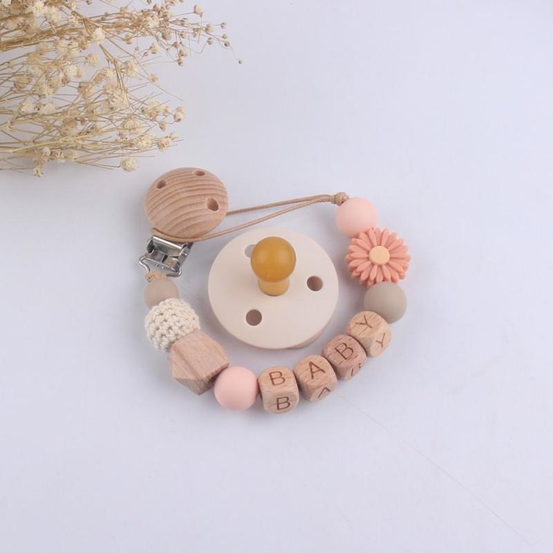 Product Introduction of YOBABY Cute Adjustable Pacifier Holder Clips Anti-lost Dummy Nipple Baby Pacifier Chain Wood Letter Baby Teether Toys Straps Toddler 10