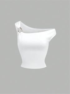 Top sin mangas multifuncional ajustado con escote asimétrico en corazón