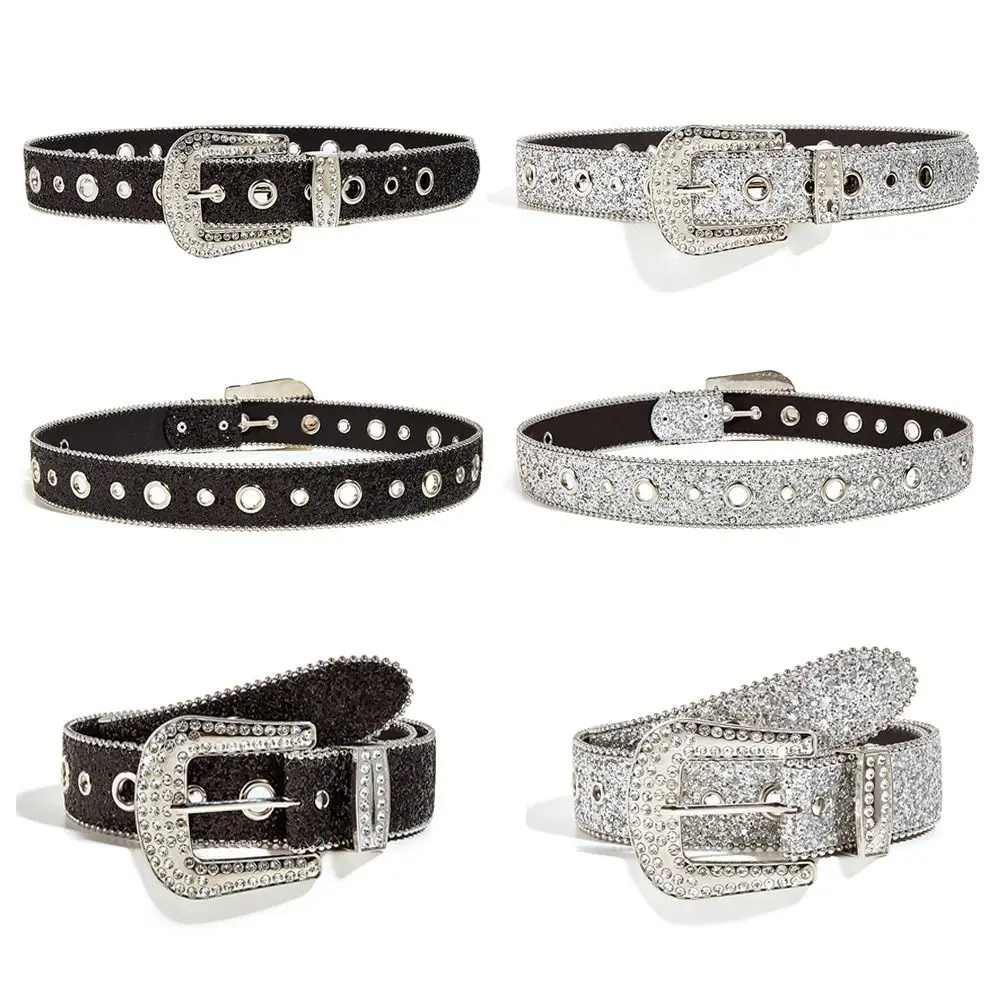 Thắt Lưng Da PU Đính Kim Cương Giả Cho Nữ, Thắt Lưng Đính Đá Bling Thời Trang, Dây Thắt Lưng Lấp Lánh Có Thể Điều Chỉnh