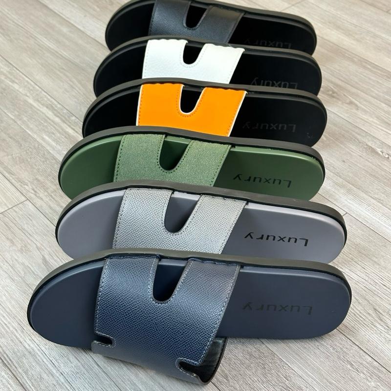 Dép nam quai ngang H đế bằng cao su được khâu quai chắc chắn cao 1,8cm Slipper Nhung Sandal