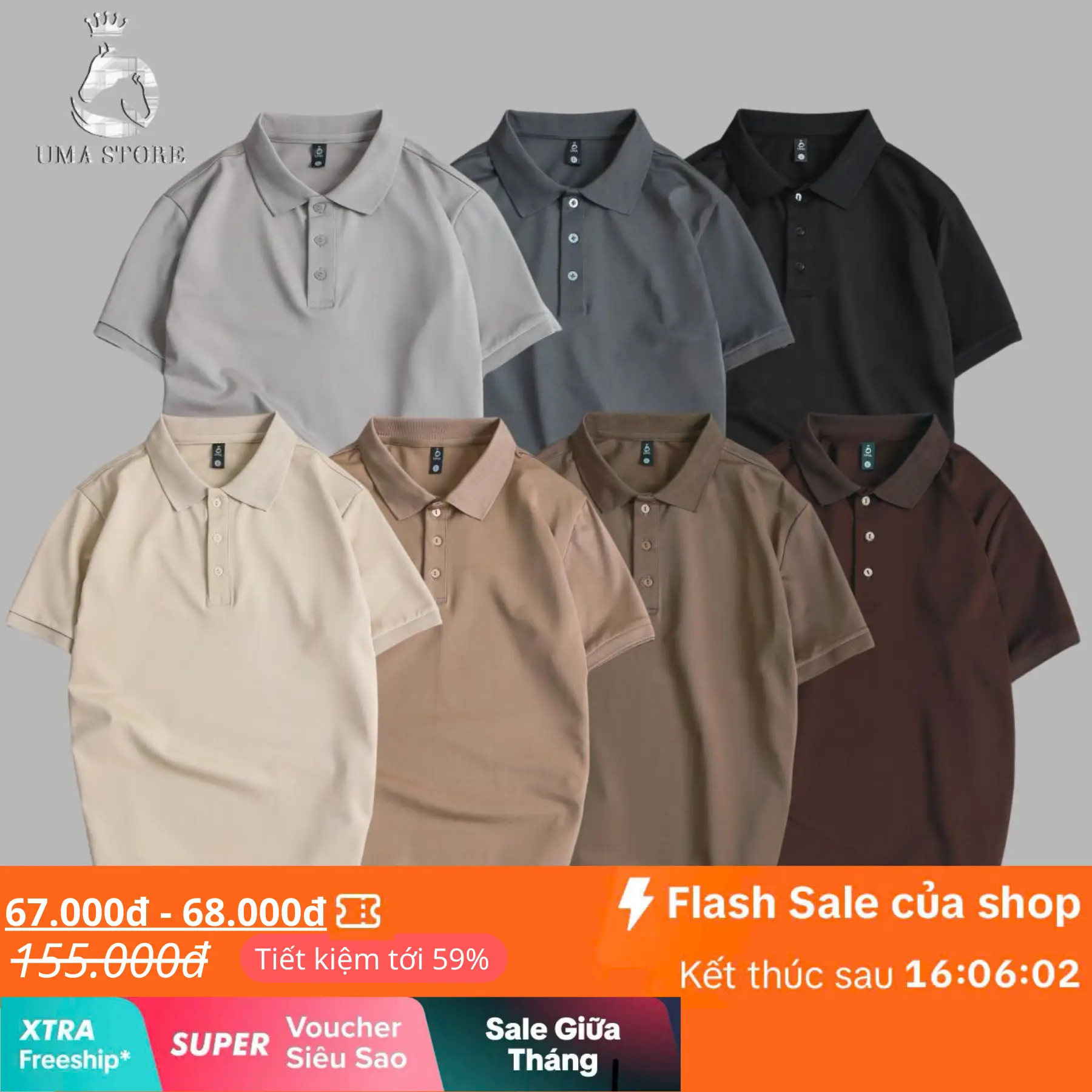 Áo Thun Polo Nam Vải Cá Sấu Có Cổ Trơn Basic Cao Cấp Uma 20 Màu New 2024 Menswear Top Menswear Shirt ( Poloumaor ) Cam