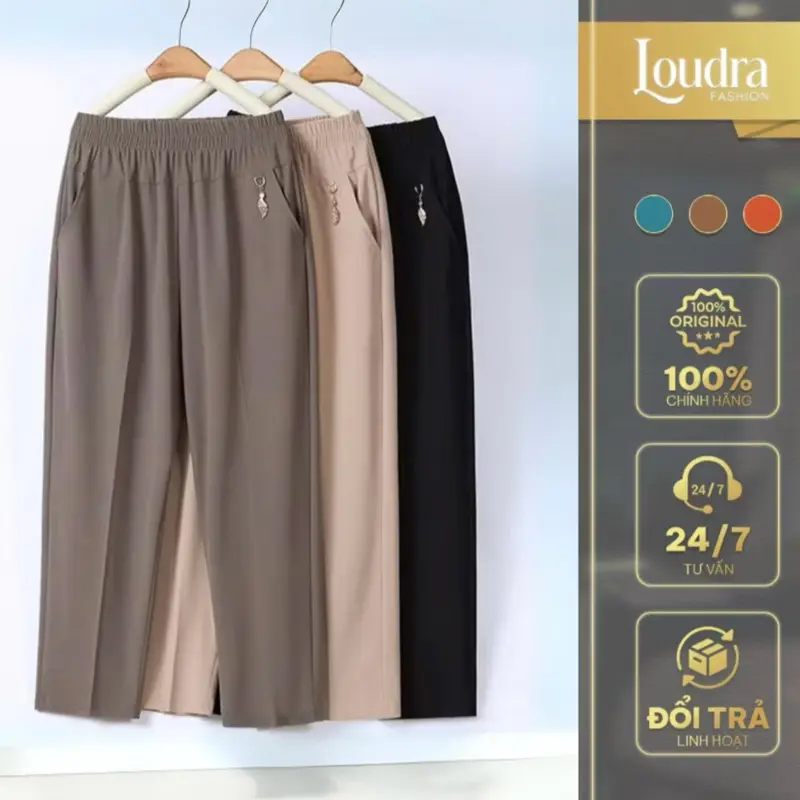Quần trung niên nữ dài dáng baggy chất poly co giãn thu đông cho bà cho mẹ thoải mái, thanh lịch Q01 Pants Women Denim
