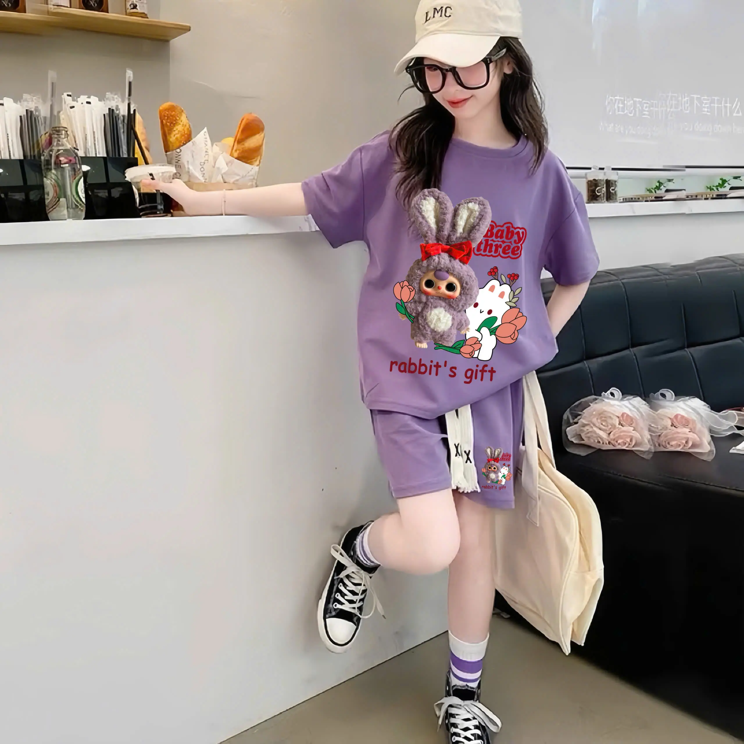 Set bộ baby three thỏ thị trấn cho bé gái, bộ quần áo bé gái mùa hè chất vải cotton mềm mịn thoáng mát cho bé mặc nhà, đi chơi
